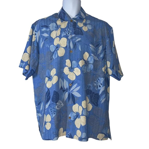 Tommy Bahama Hawaiian Button up Shirts Men's Size L Blue Floral Beach Vacation - Picture 1 of 10